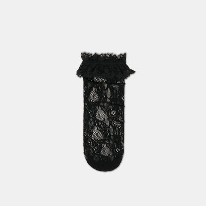 LACE RUFFLE CREW SOCKS BLACK
