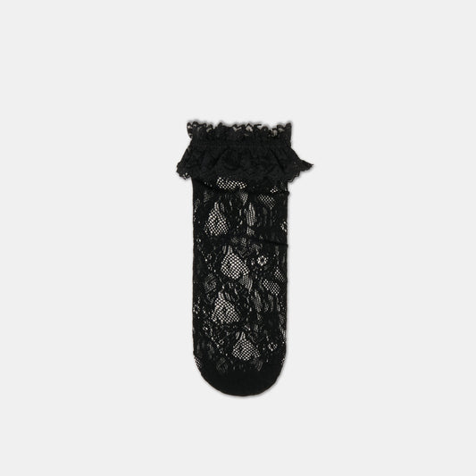 LACE RUFFLE CREW SOCKS BLACK