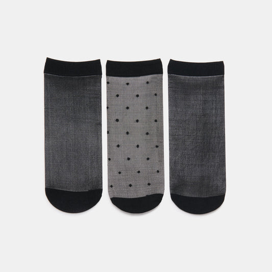 3 PACK DITSY DOT SHEER ANKLET SOCKS BLACK